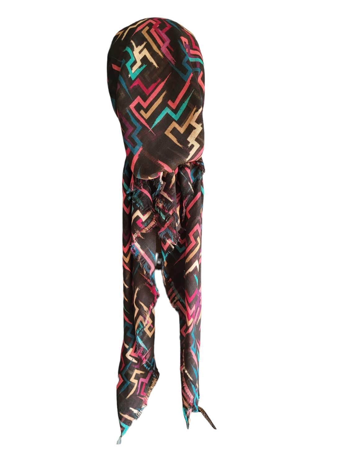 Black/colorful intersecting lines - soft fringes pretied tichel