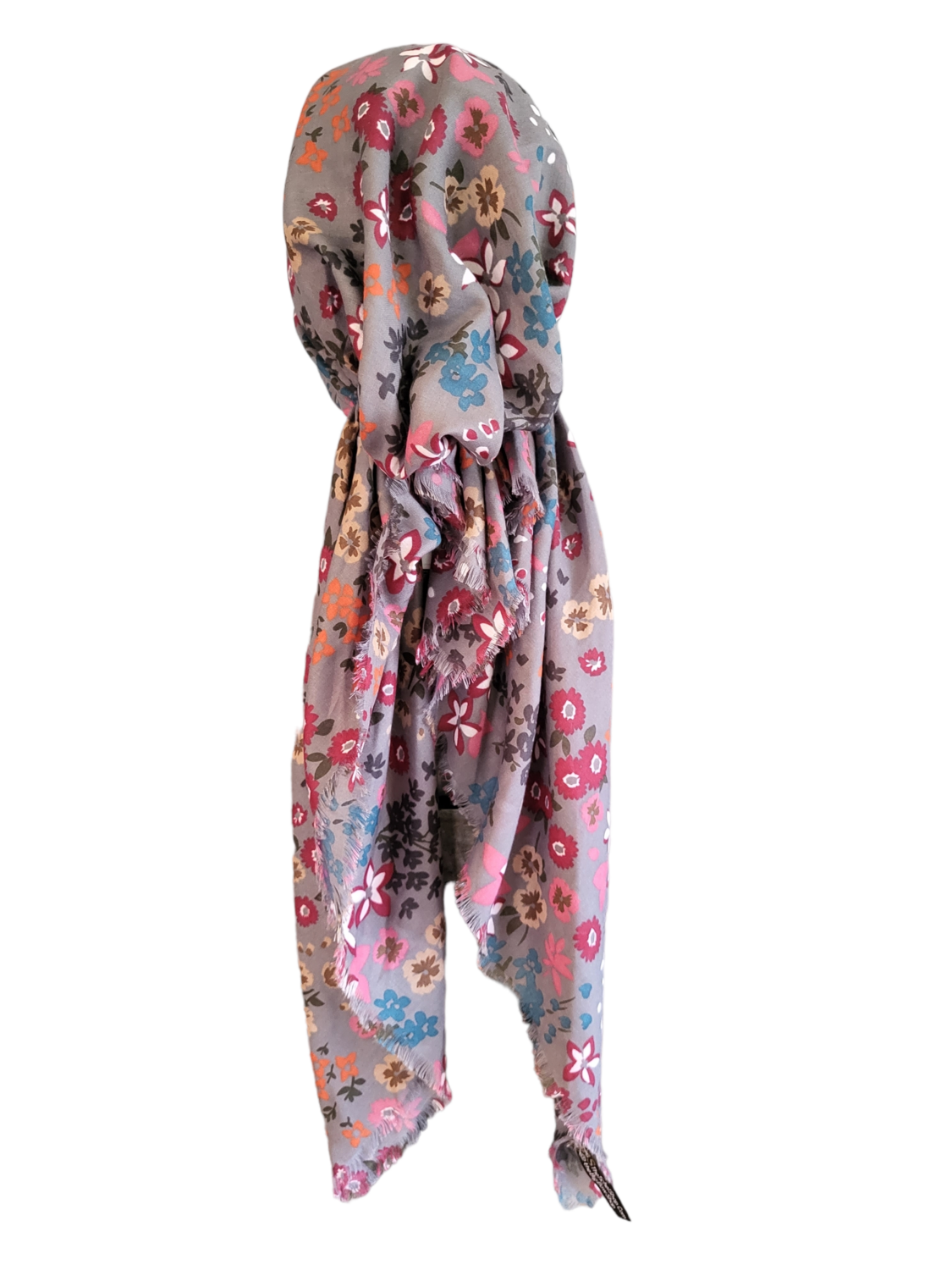 Gray small floral - soft fringes pretied tichel