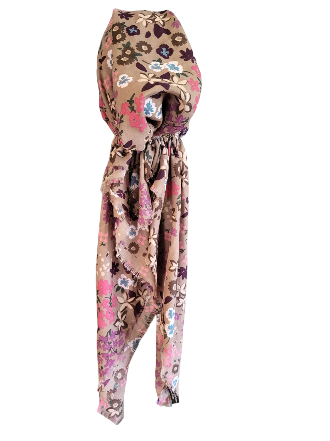 Light brown small floral - soft fringes pretied tichel