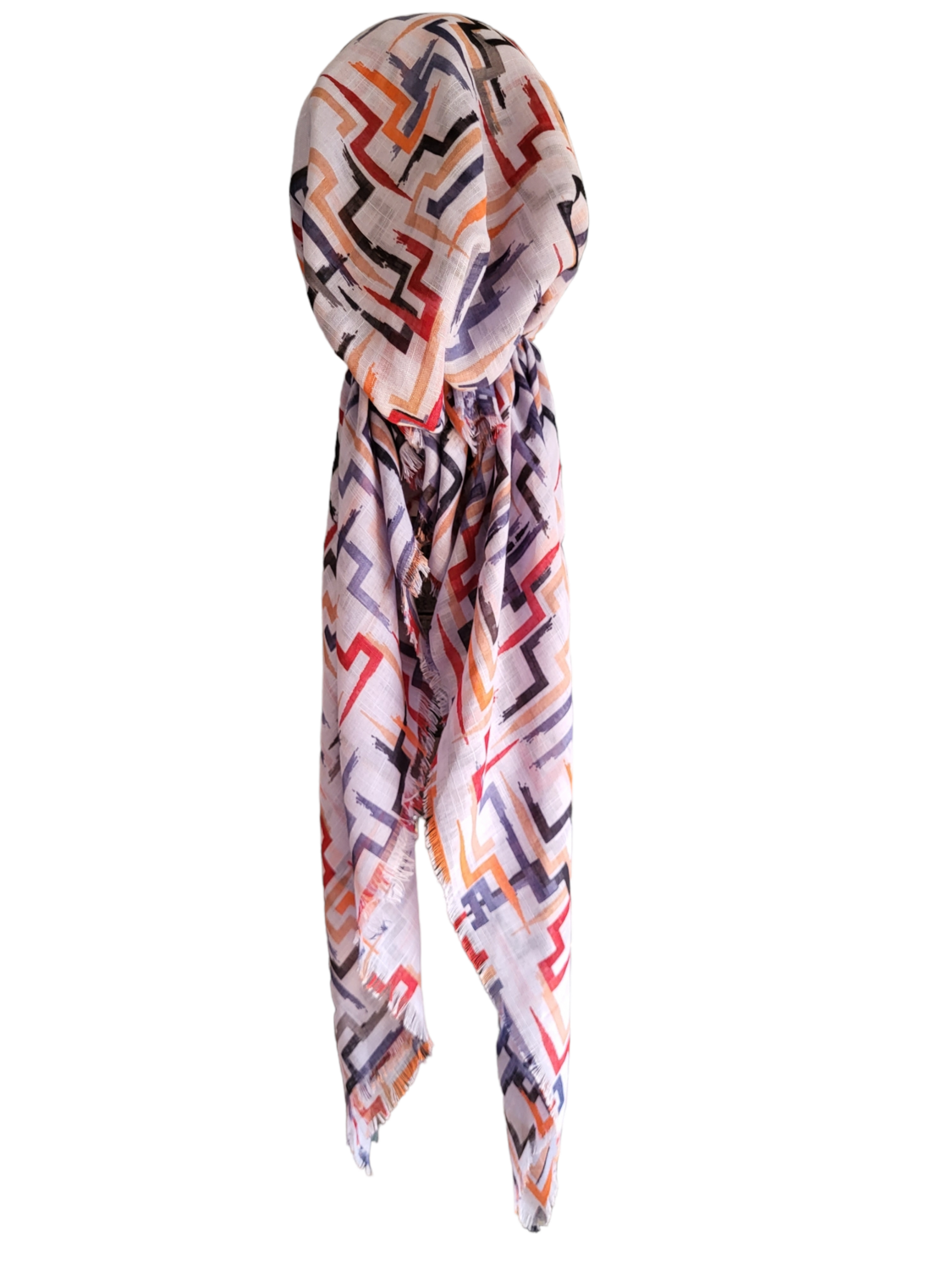 Light bluish gray intersecting lines - soft fringes pretied tichel