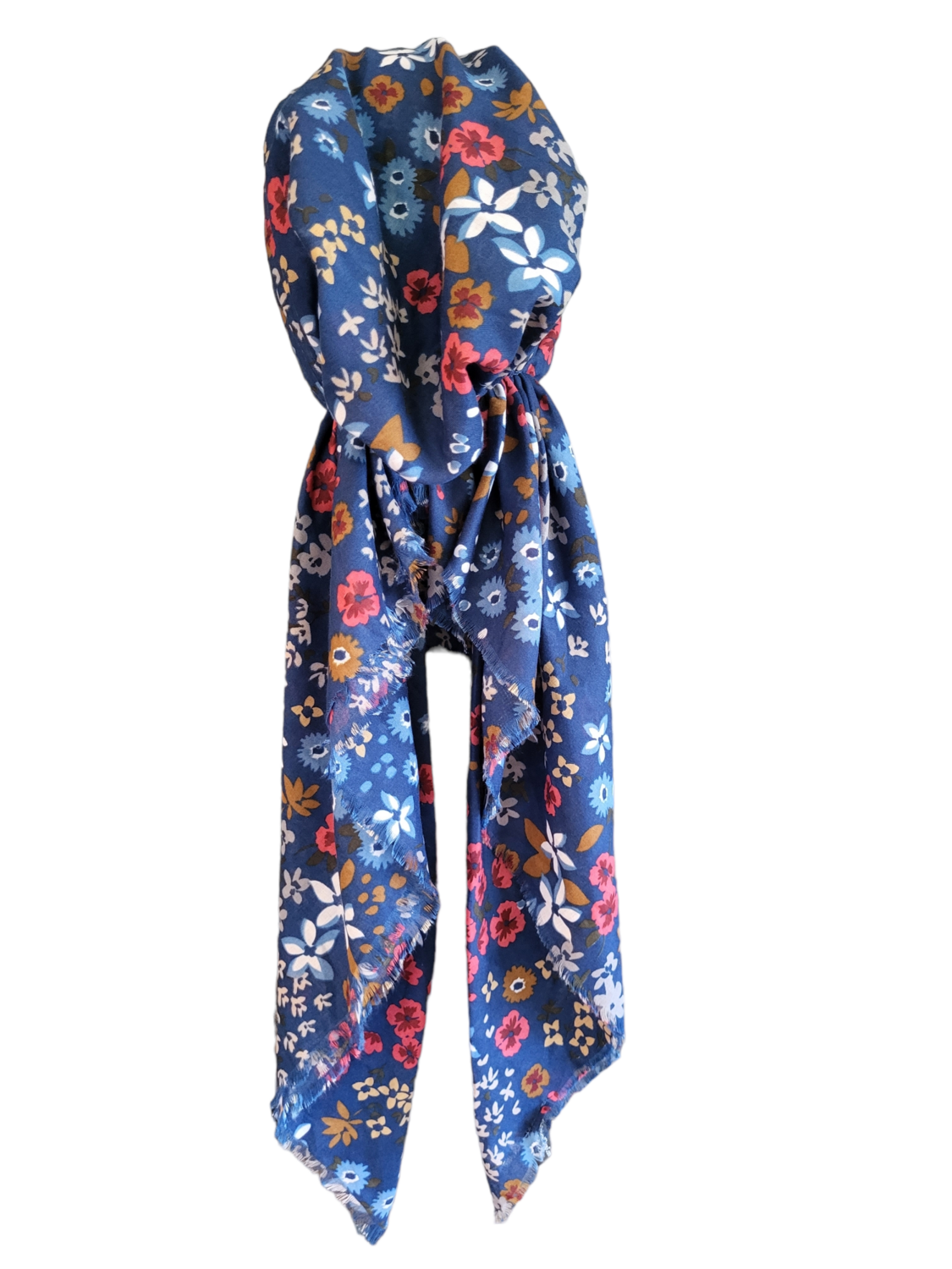 Blue small floral - soft fringes pretied tichel