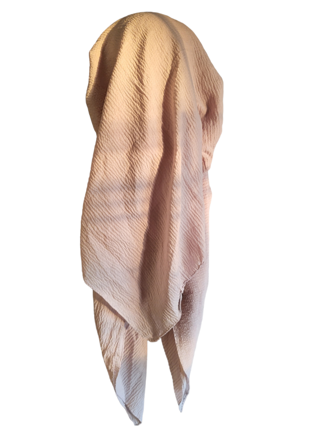 Solid beige textured long back pre-tied kerchief w/band sewn in