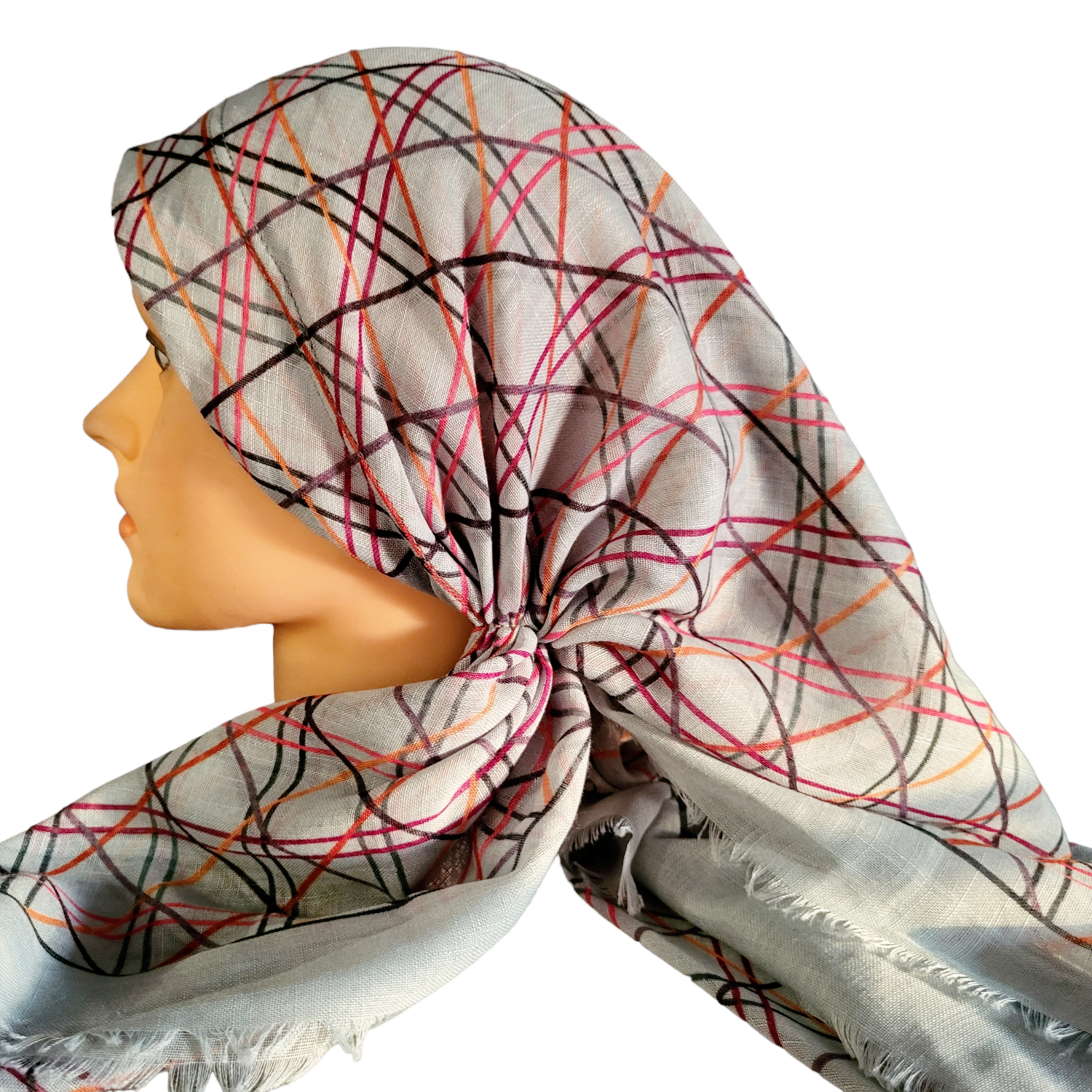 Light green long back pre-tied kerchief w/band sewn in  -  soft fringed edges material