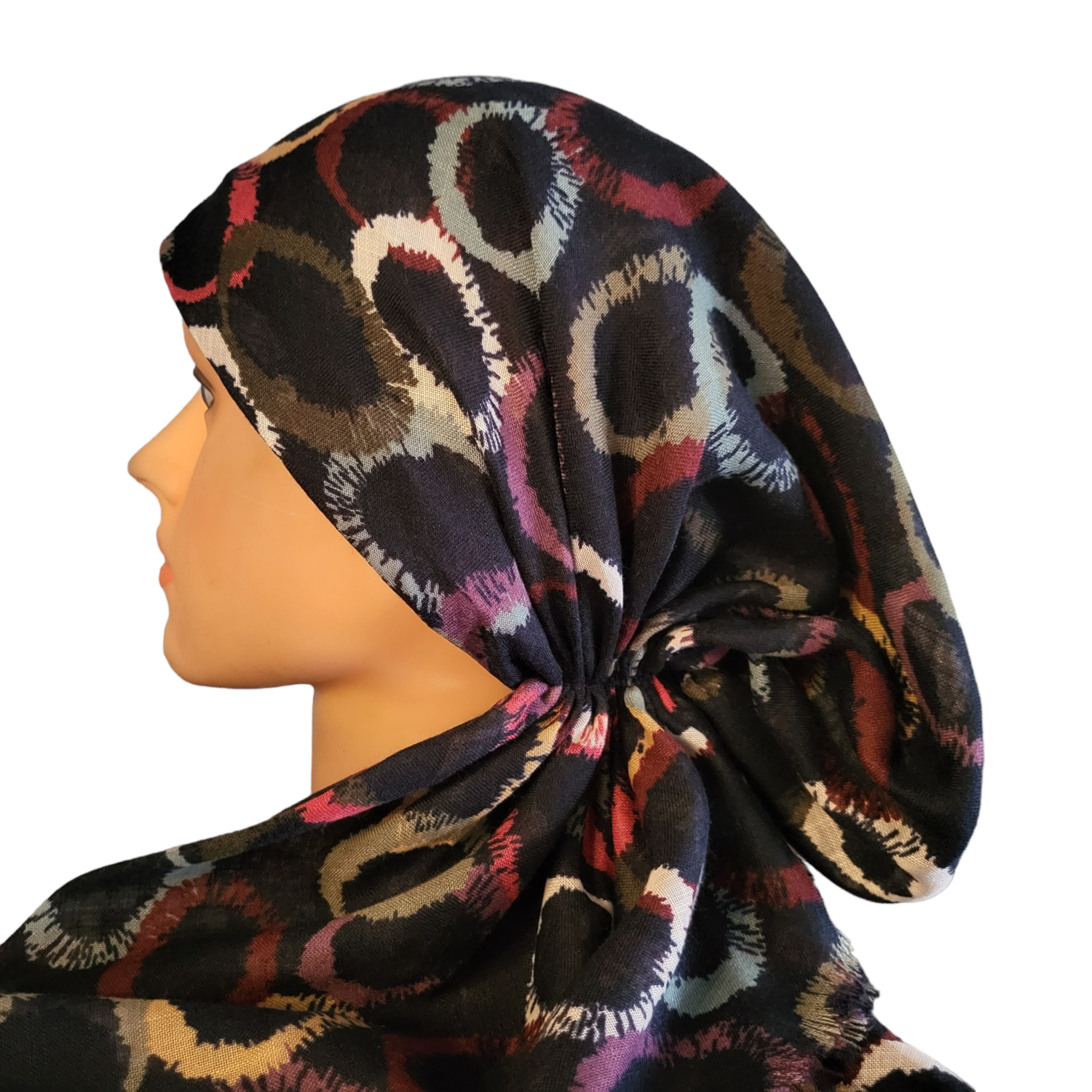 Navy circles pattern - soft fringes pretied tichel