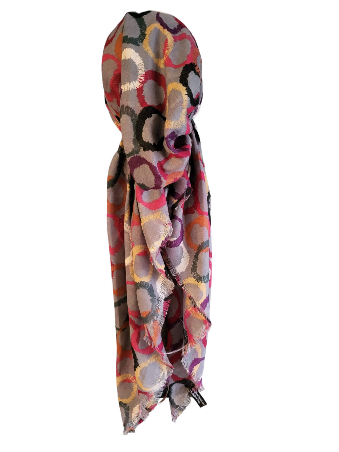 Gray circles pattern - soft fringes pretied tichel