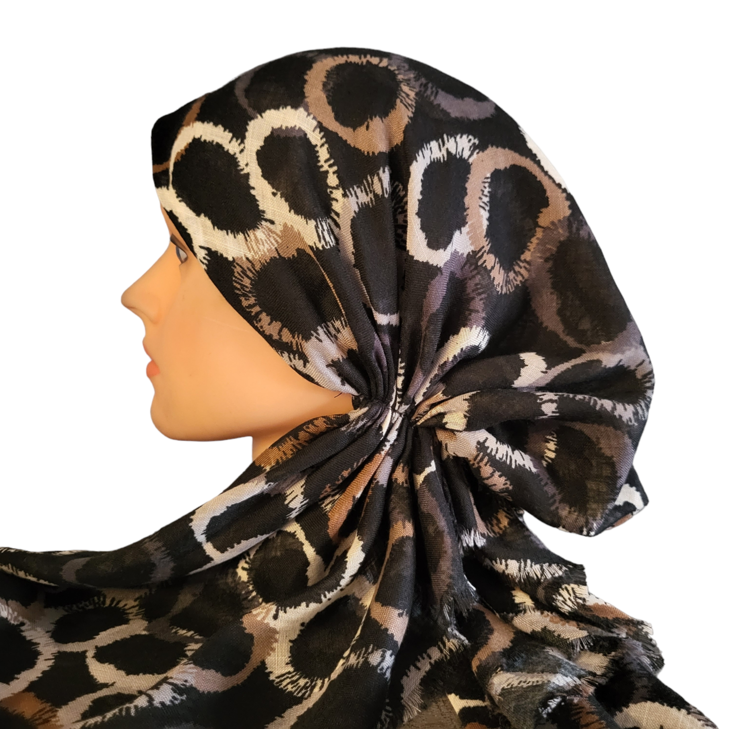 Black circles pattern - soft fringes pretied tichel