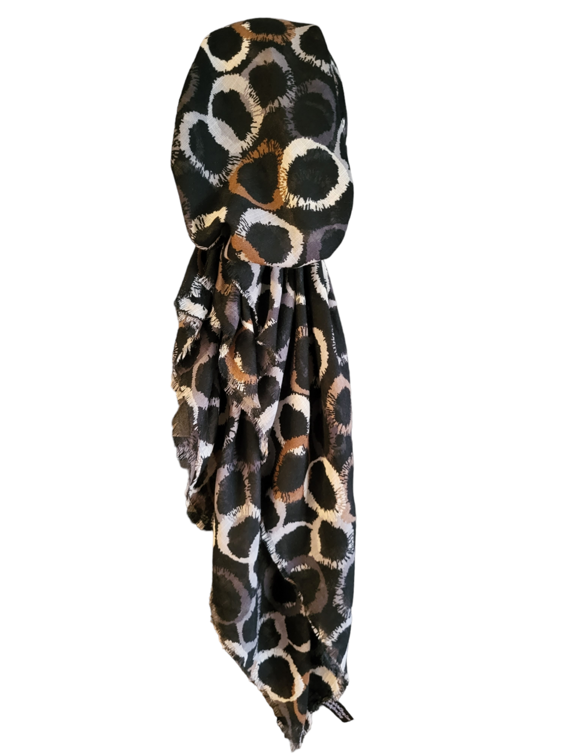 Black circles pattern - soft fringes pretied tichel