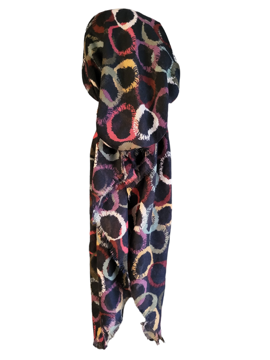 Navy circles pattern - soft fringes pretied tichel