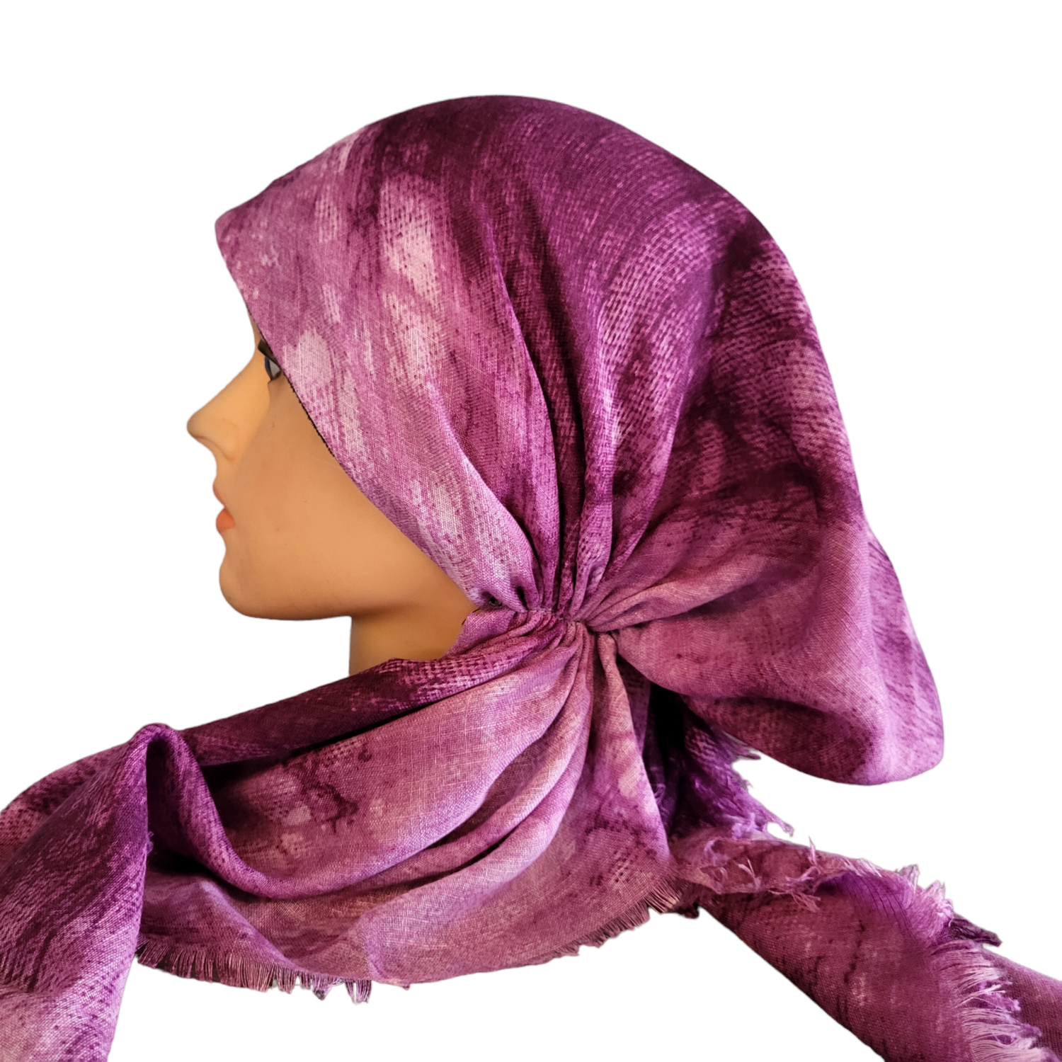 Wine color tie dyed - soft fringes pretied tichel