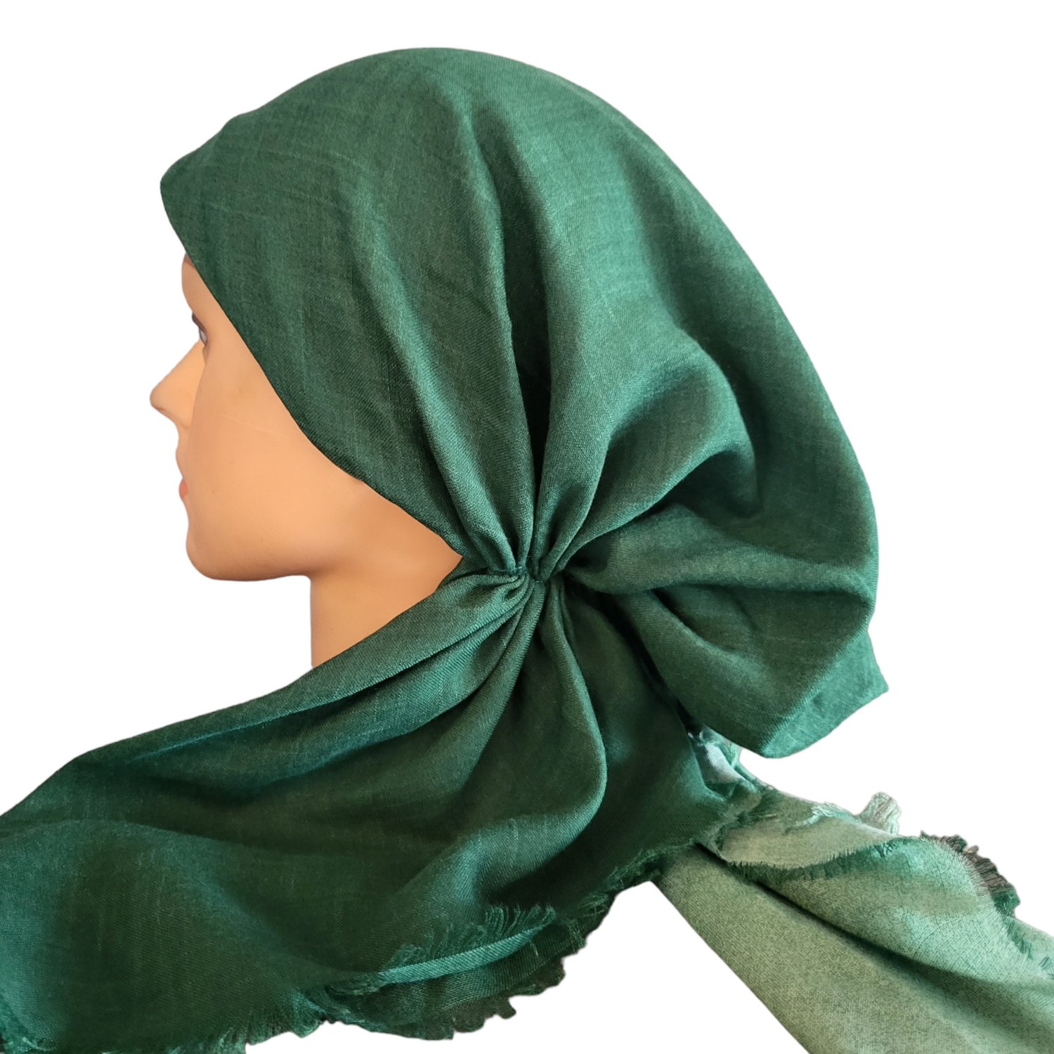 Shades of green - shaded soft fringes pretied tichel