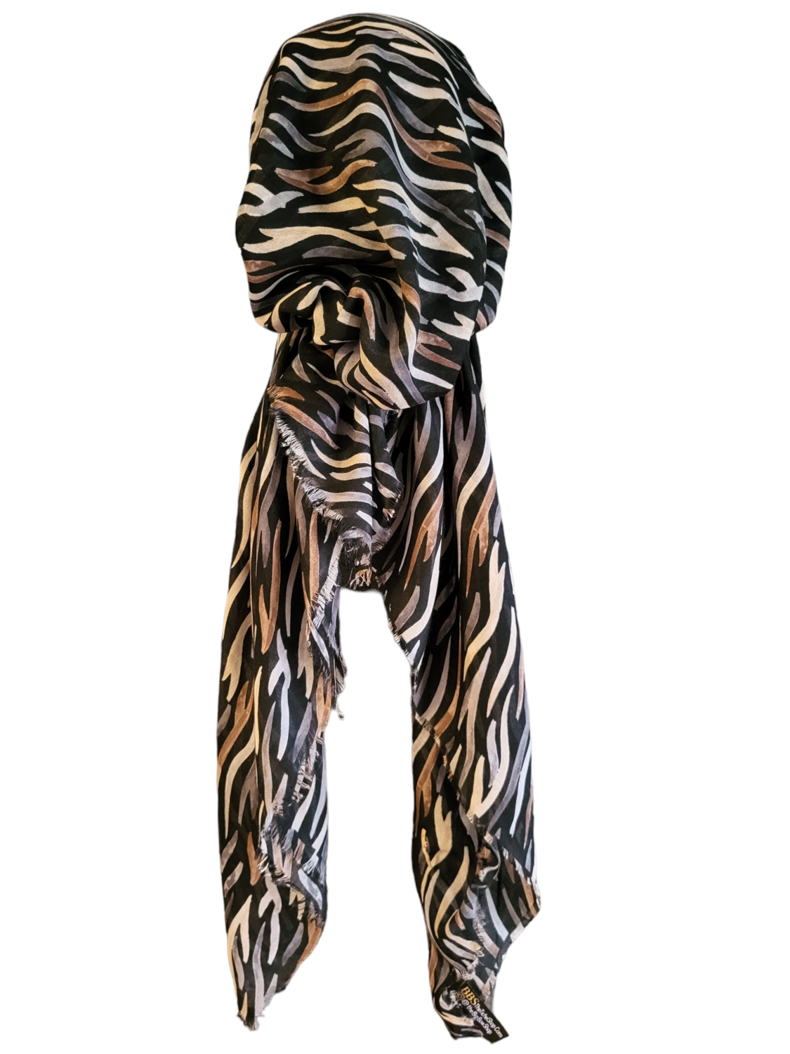 Black/browns zebra pattern - soft fringes pretied tichel