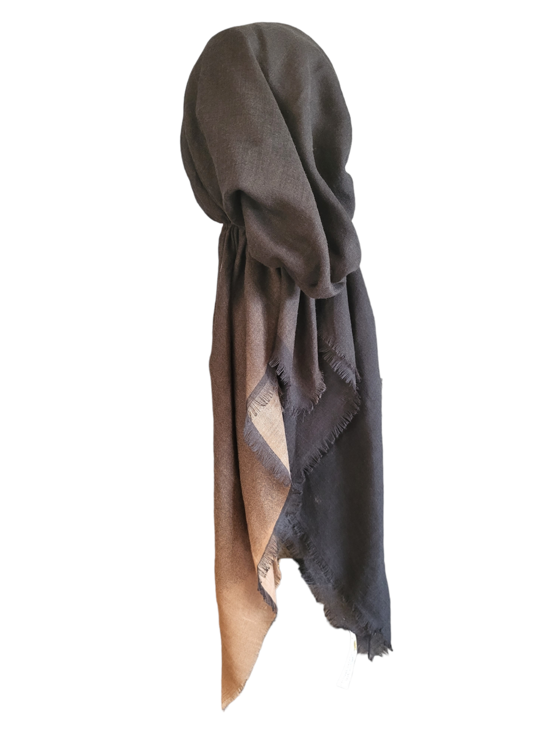 Shades of black/brown - shaded soft fringes pretied tichel