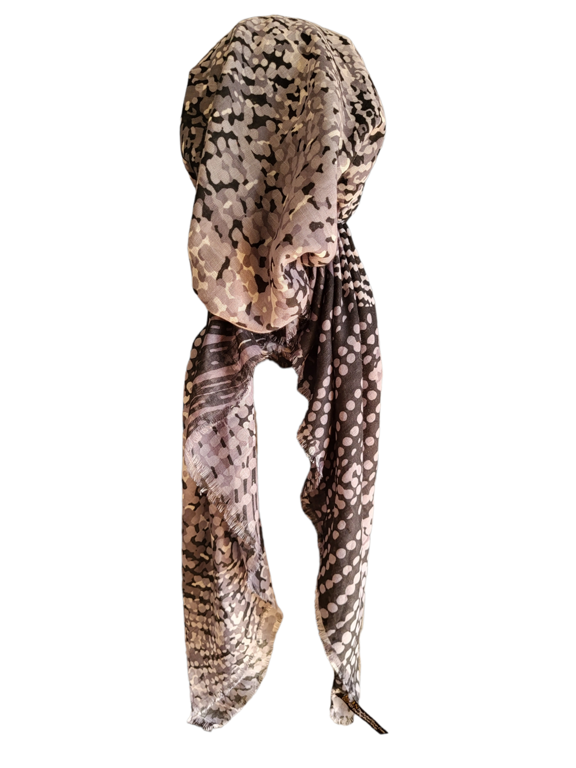 Black dotted pattern - soft fringes pretied tichel