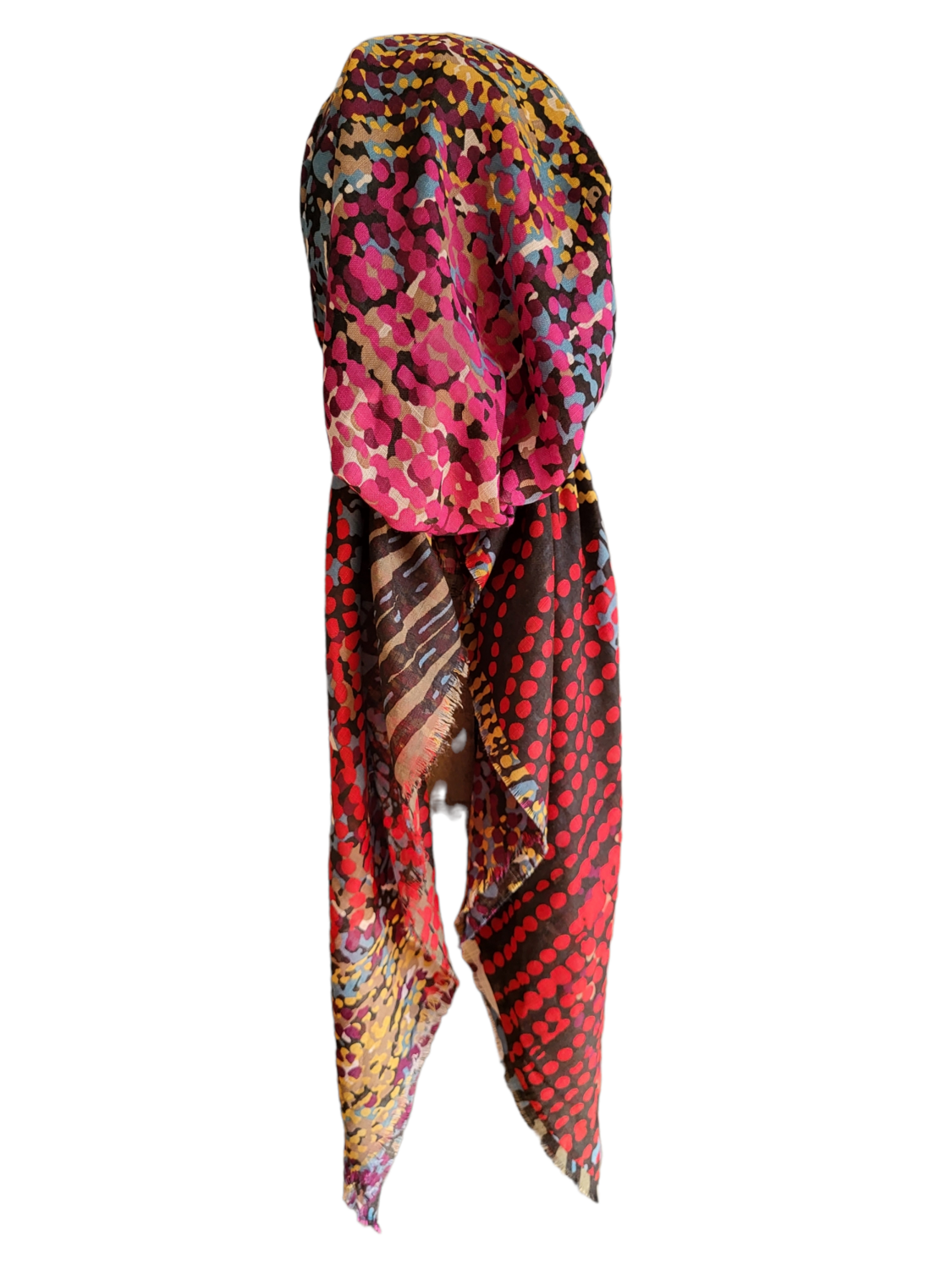 Red multicolored dotted pattern - soft fringes pretied tichel