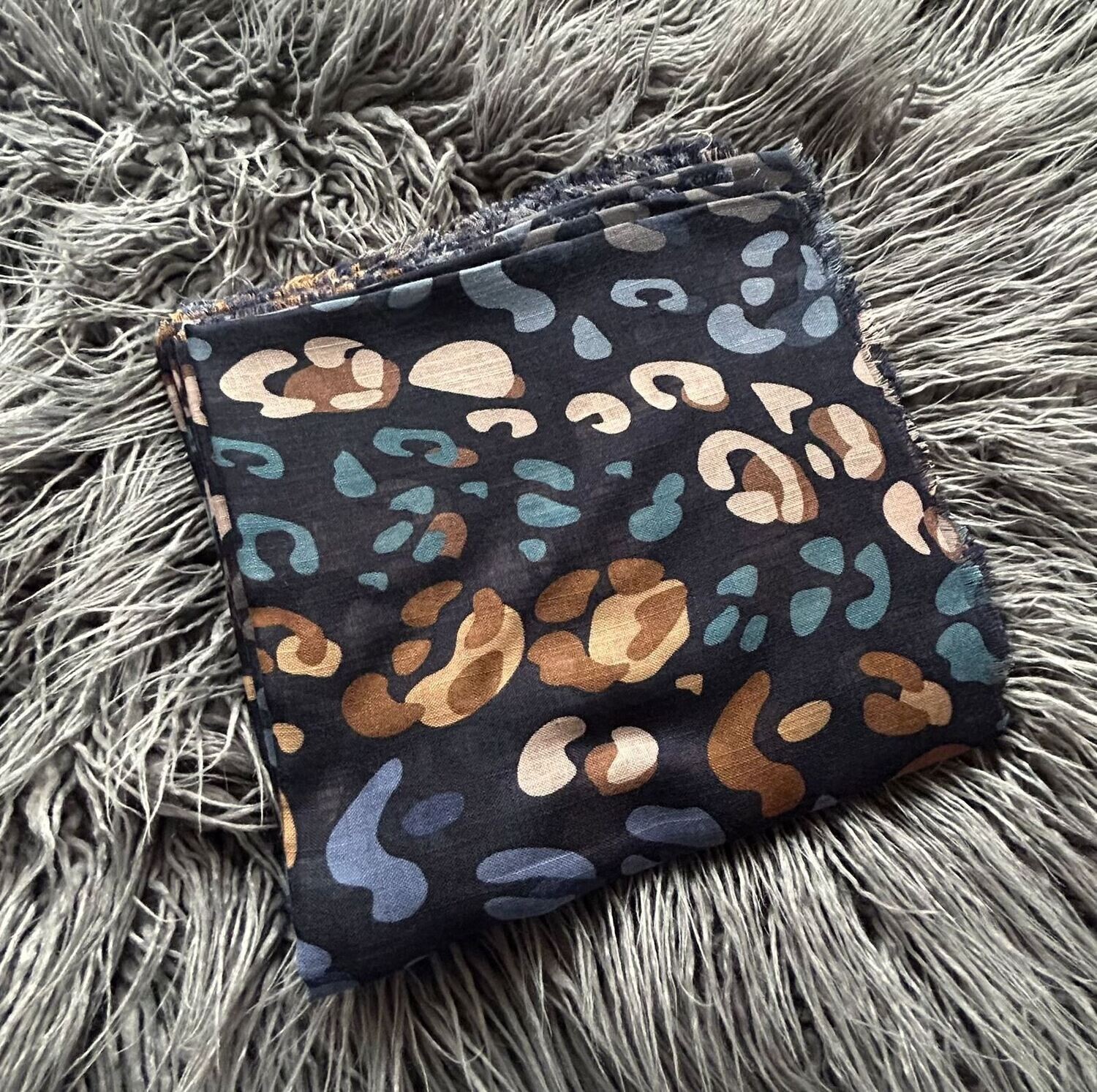 Navy - colorful leopard soft fringes tichel
