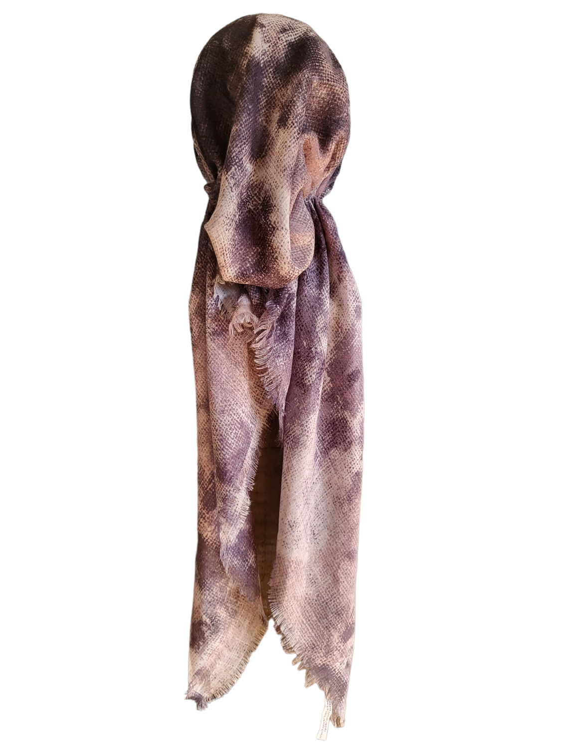 Gray w/pinkish beige tie dyed - soft fringes pretied tichel