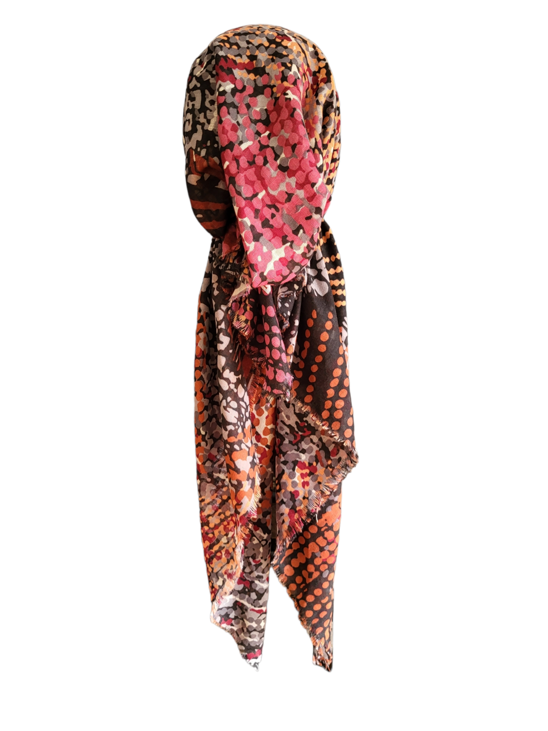 Rust multicolored dotted pattern - soft fringes pretied tichel