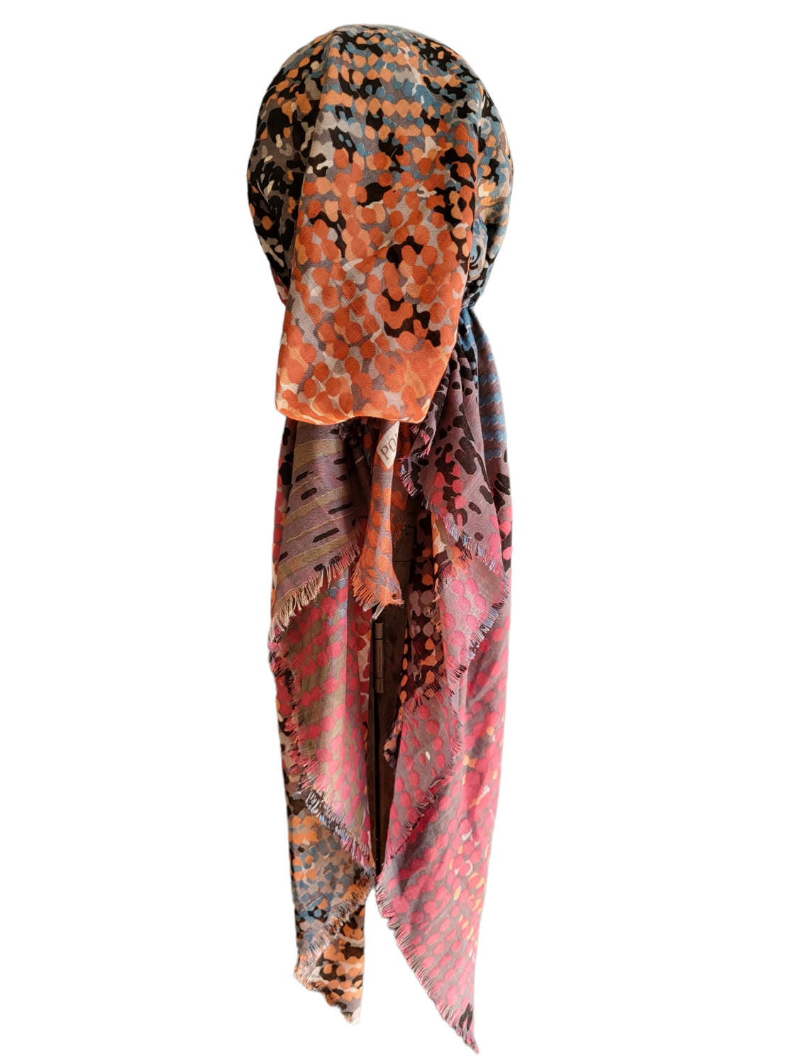 Gray multicolored dotted pattern - soft fringes pretied tichel