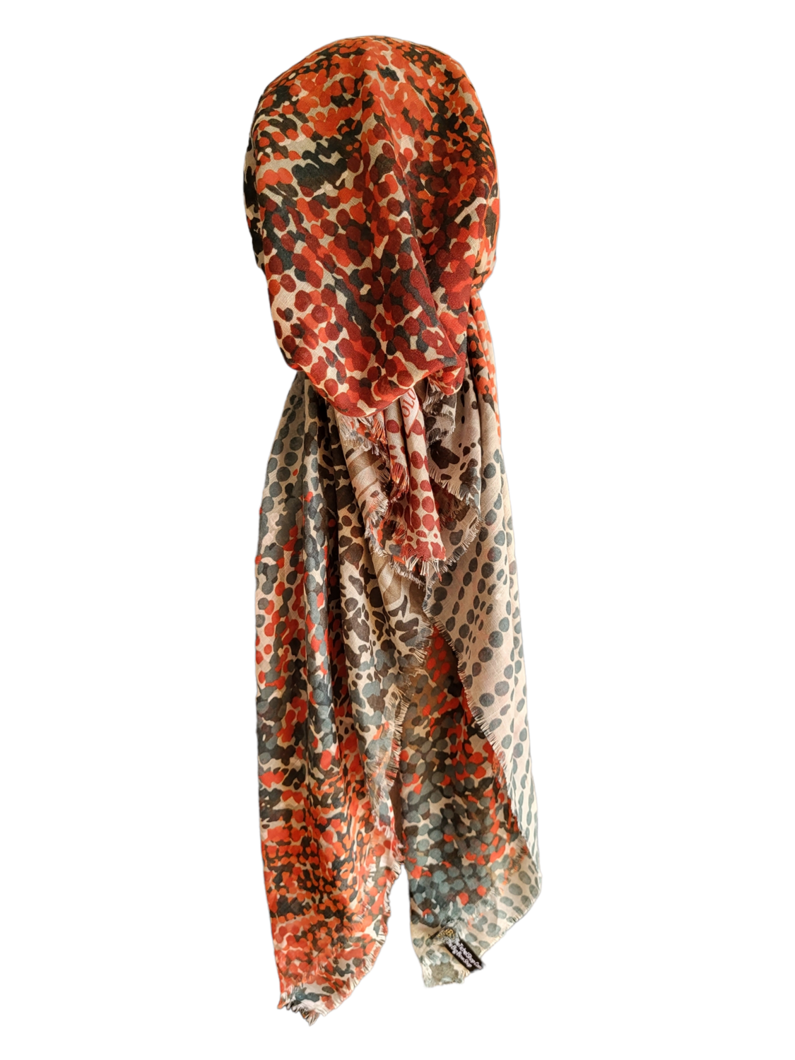 Green multicolored dotted pattern - soft fringes pretied tichel