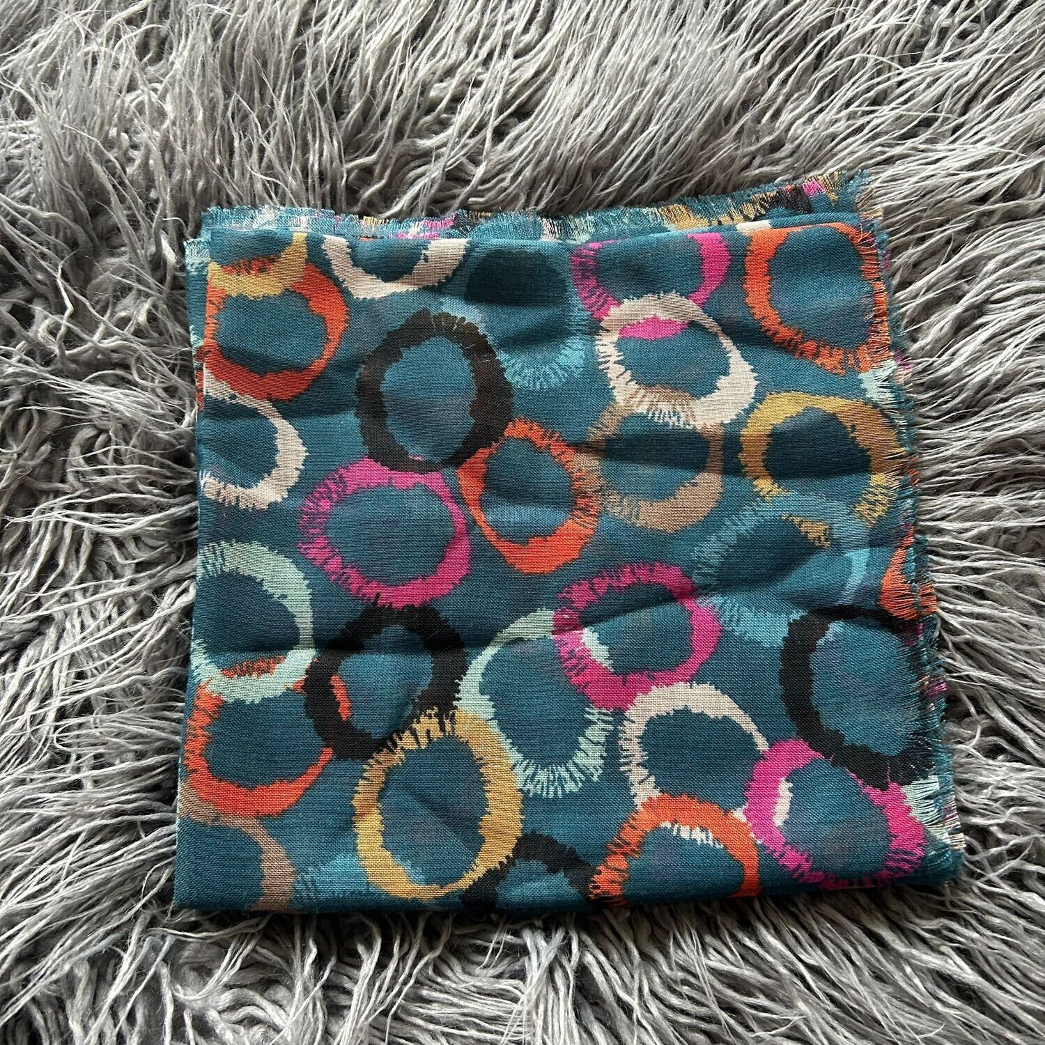 Teal - circles pattern soft fringes tichel