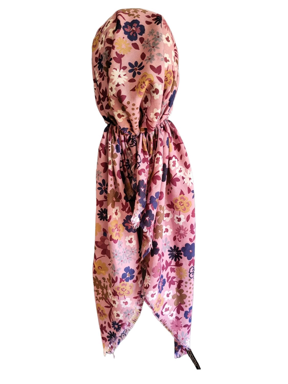 Blush/mauve pretty floral - soft fringes pretied tichel