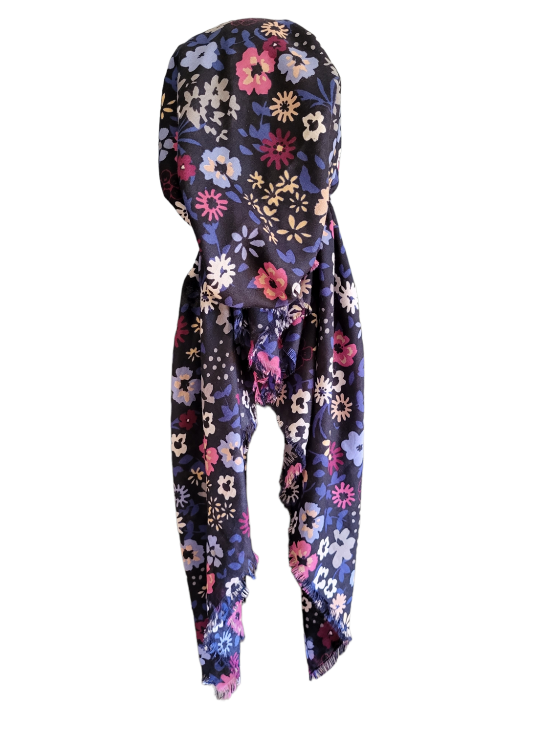 Navy pretty floral - soft fringes pretied tichel