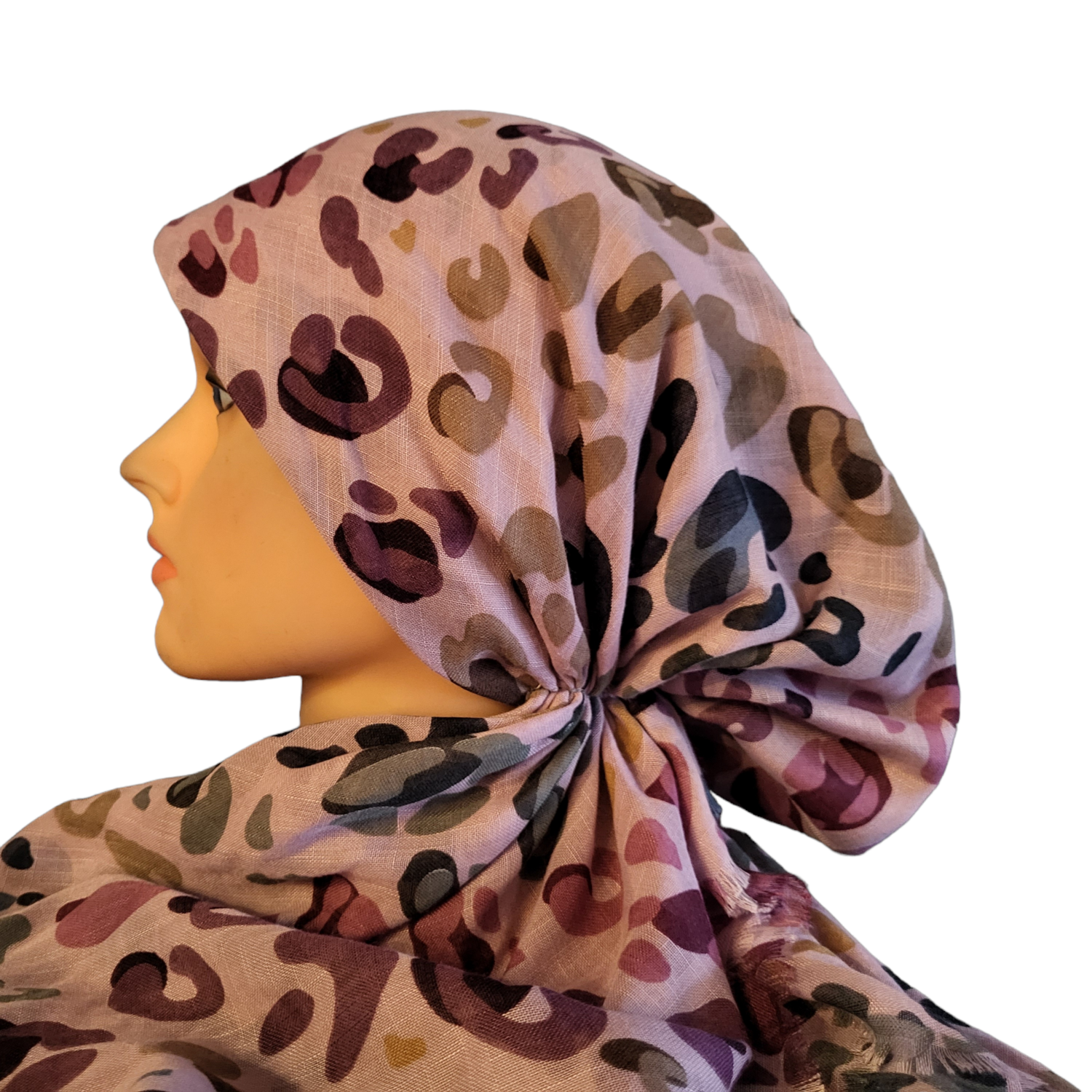 Light pink colored leopard - soft fringes pretied tichel