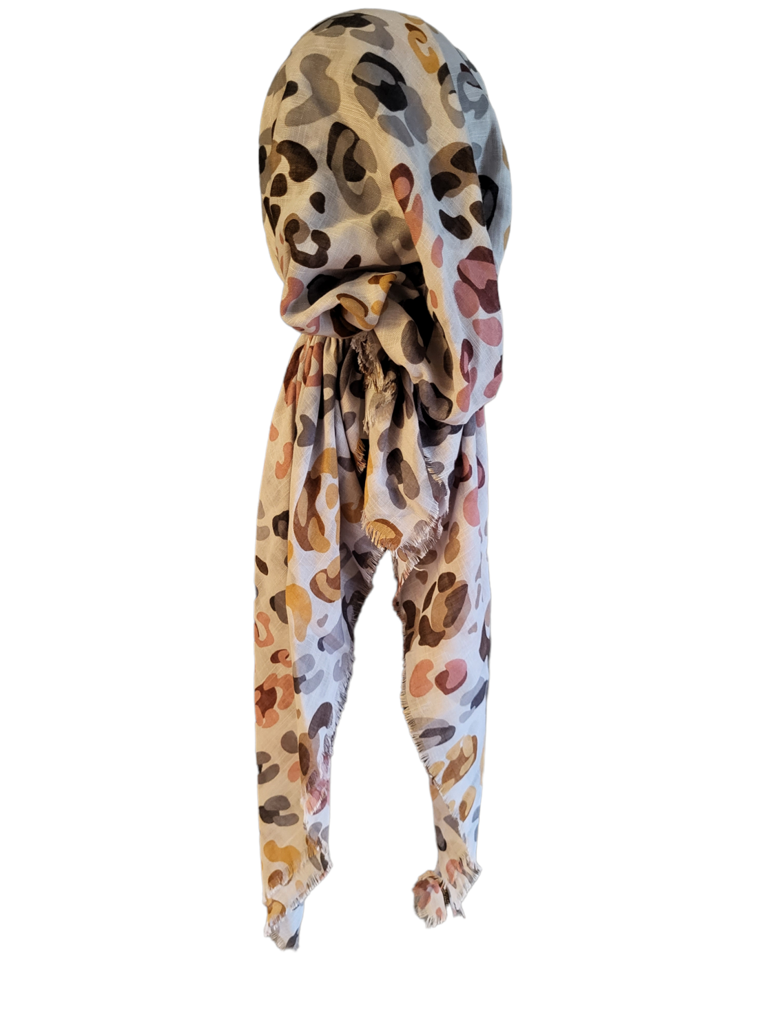 Stone colored leopard - soft fringes pretied tichel