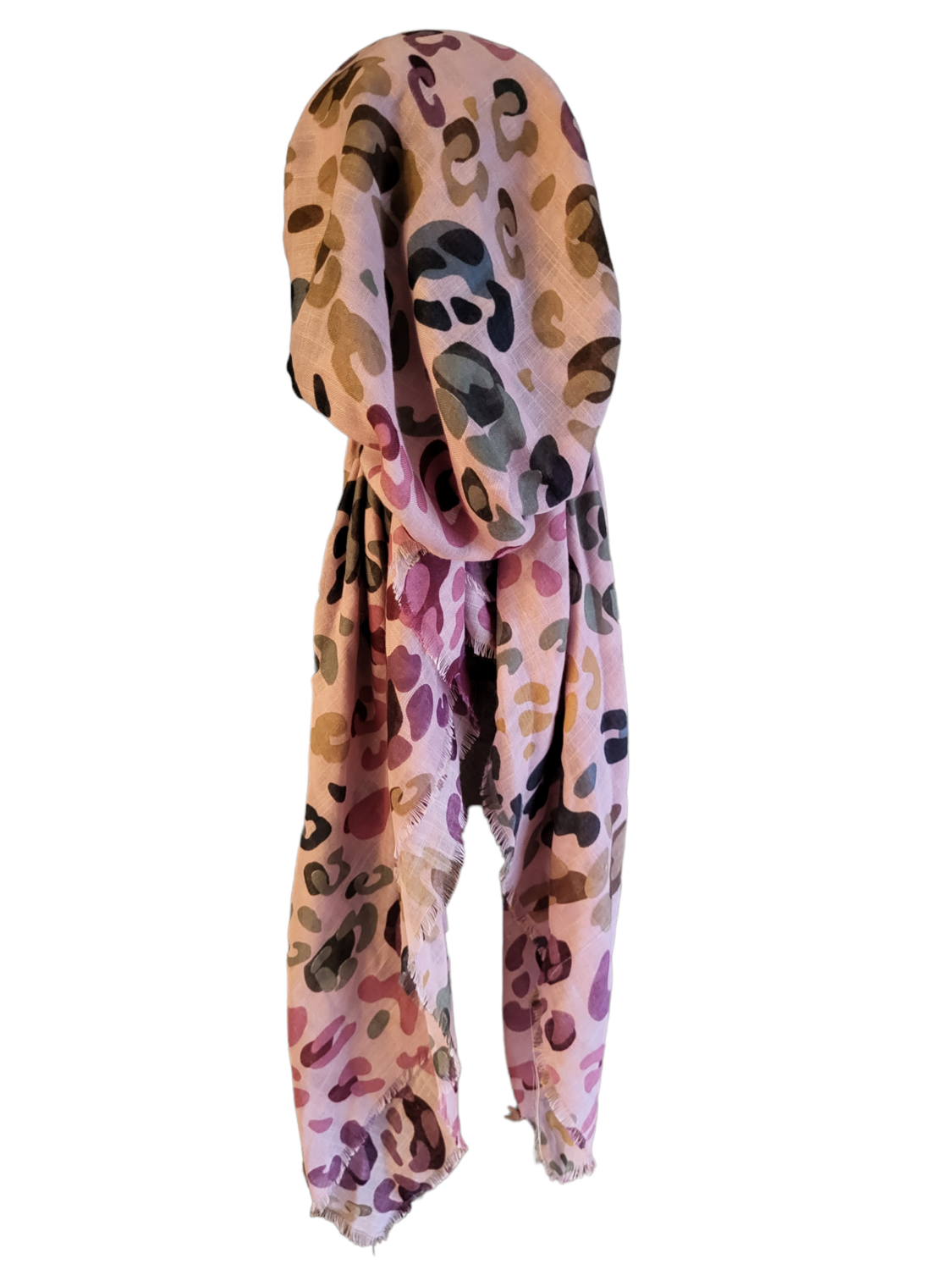 Light pink colored leopard - soft fringes pretied tichel