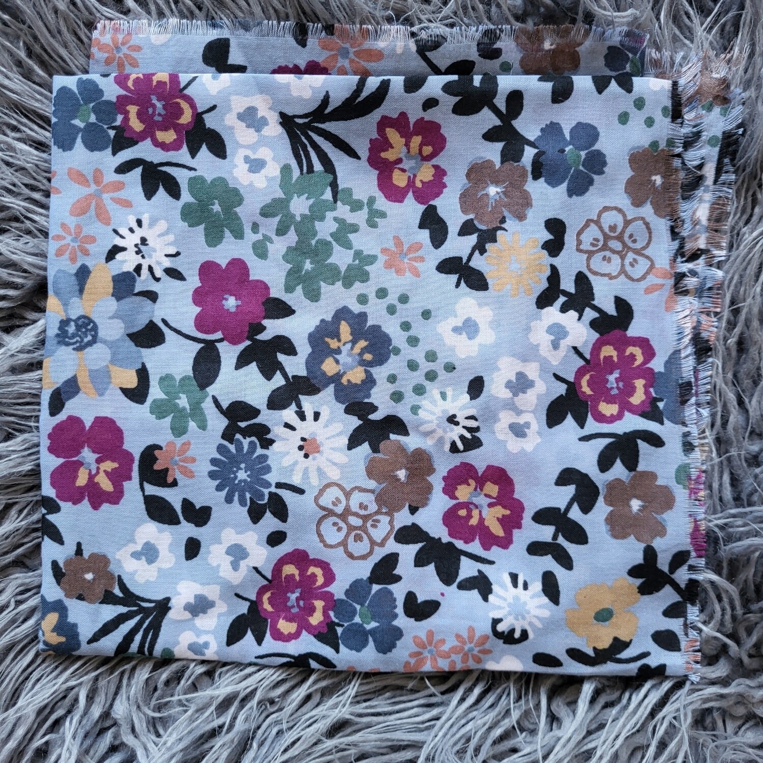 Grayish blue -  colorful floral soft fringes tichel