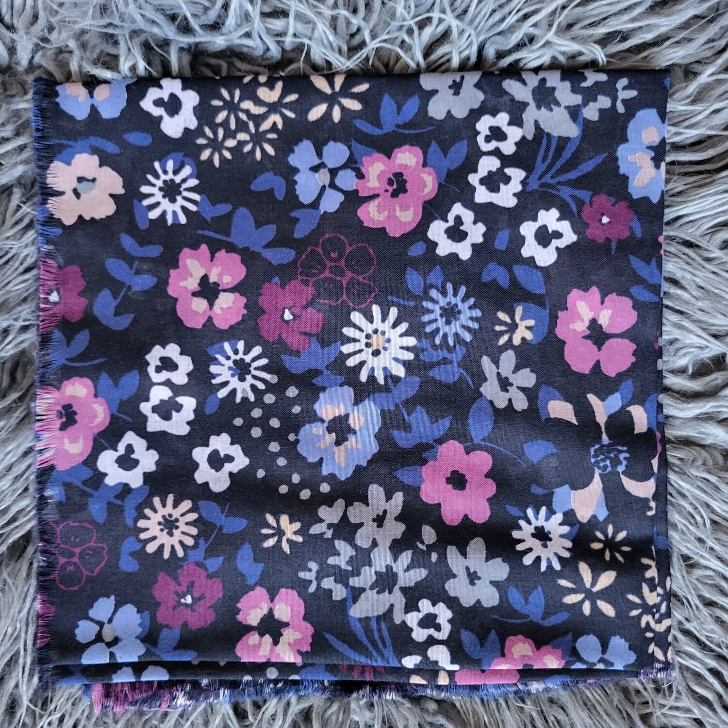 Navy -  colorful floral soft fringes tichel