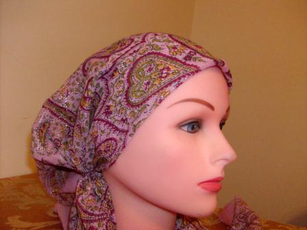 Fancy light pink pre tied tichel bandana