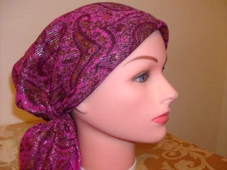 Fancy dark pink pre tied tichel bandana