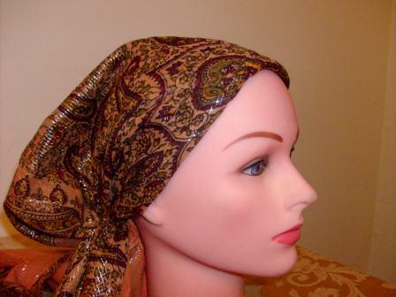 Fancy light orange pre tied tichel bandana