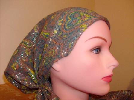 Fancy light brown pre tied tichel bandana