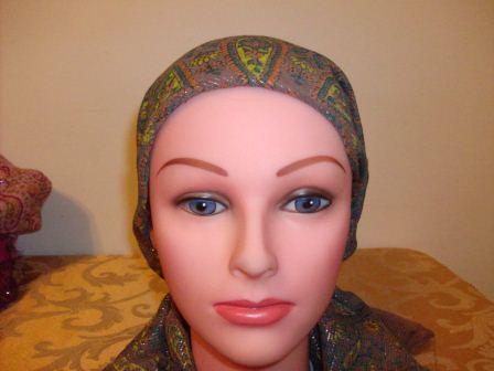 Fancy light brown pre tied tichel bandana