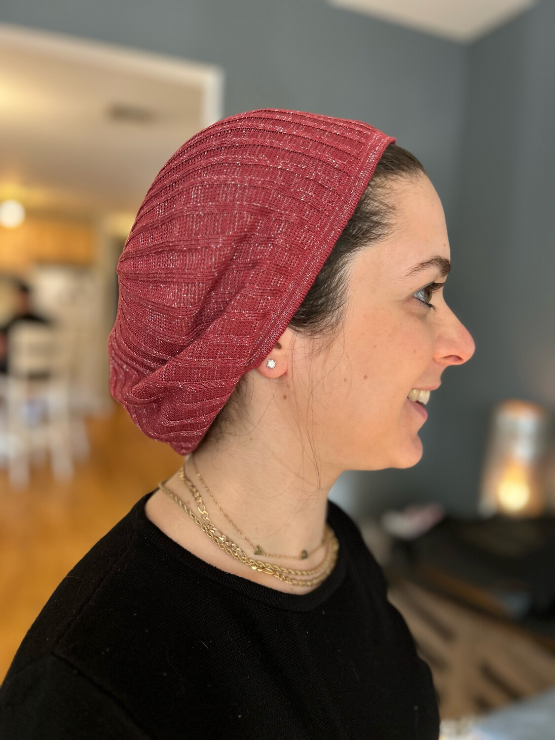 Rust thin ribbed lined beret/snood