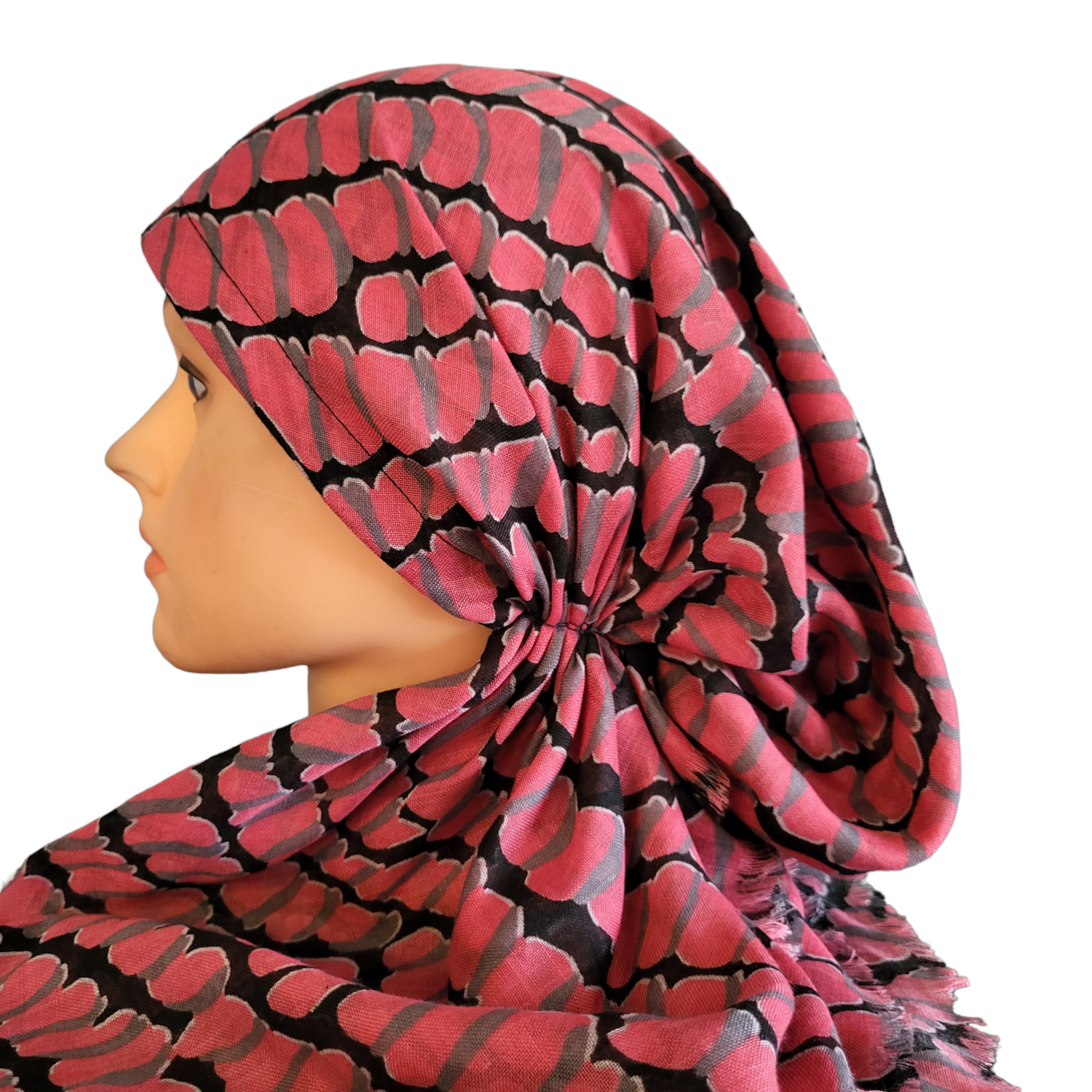 Strawberry wavy pattern - soft fringes pretied tichel