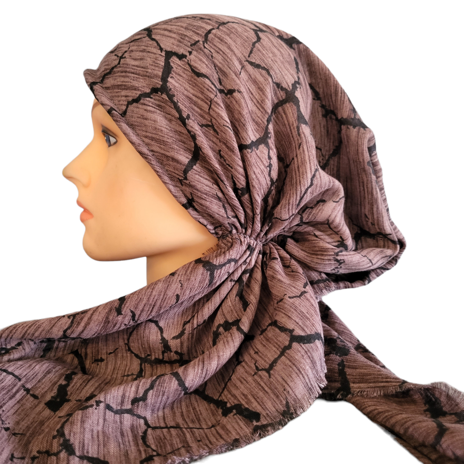 Brown/black pattern - soft fringes pretied tichel