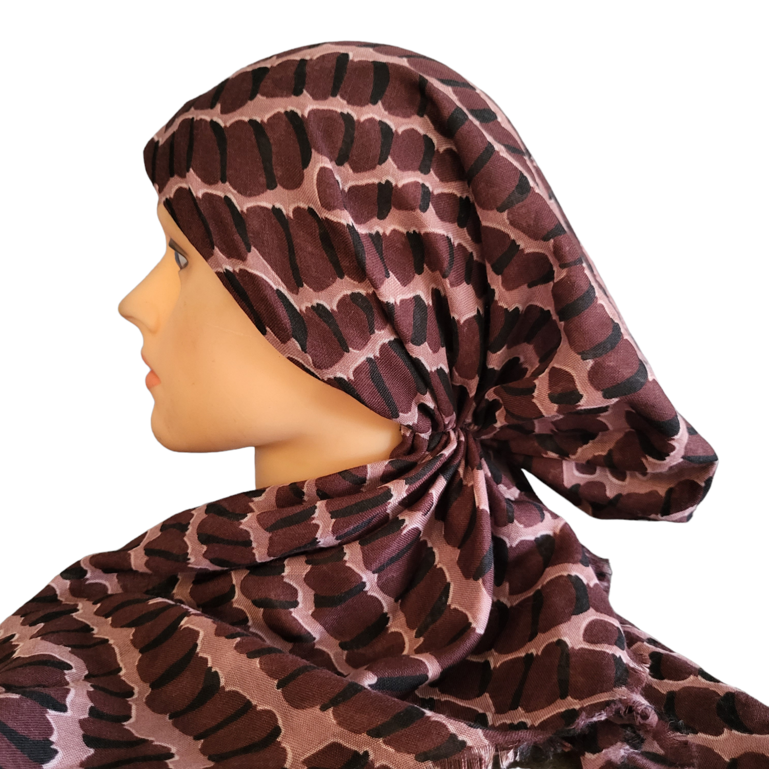Brown wavy pattern - soft fringes pretied tichel