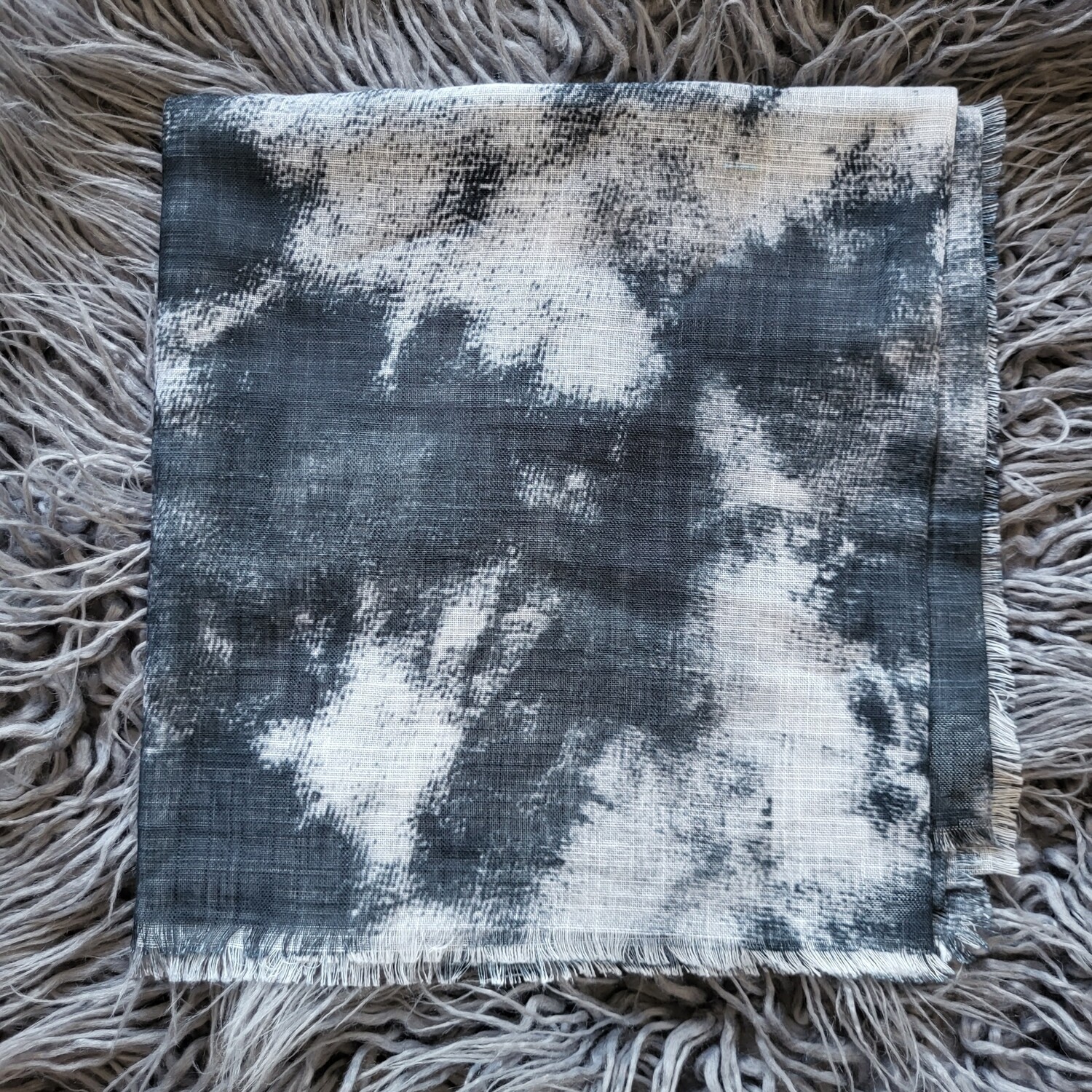 Charcoal tie dyed fringed tichel