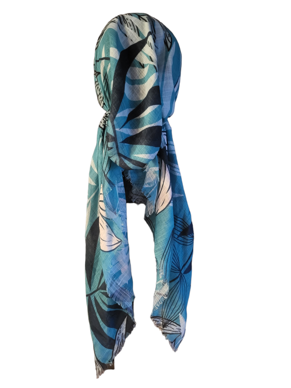 Turquoise stems n' leaves - soft fringes pretied tichel