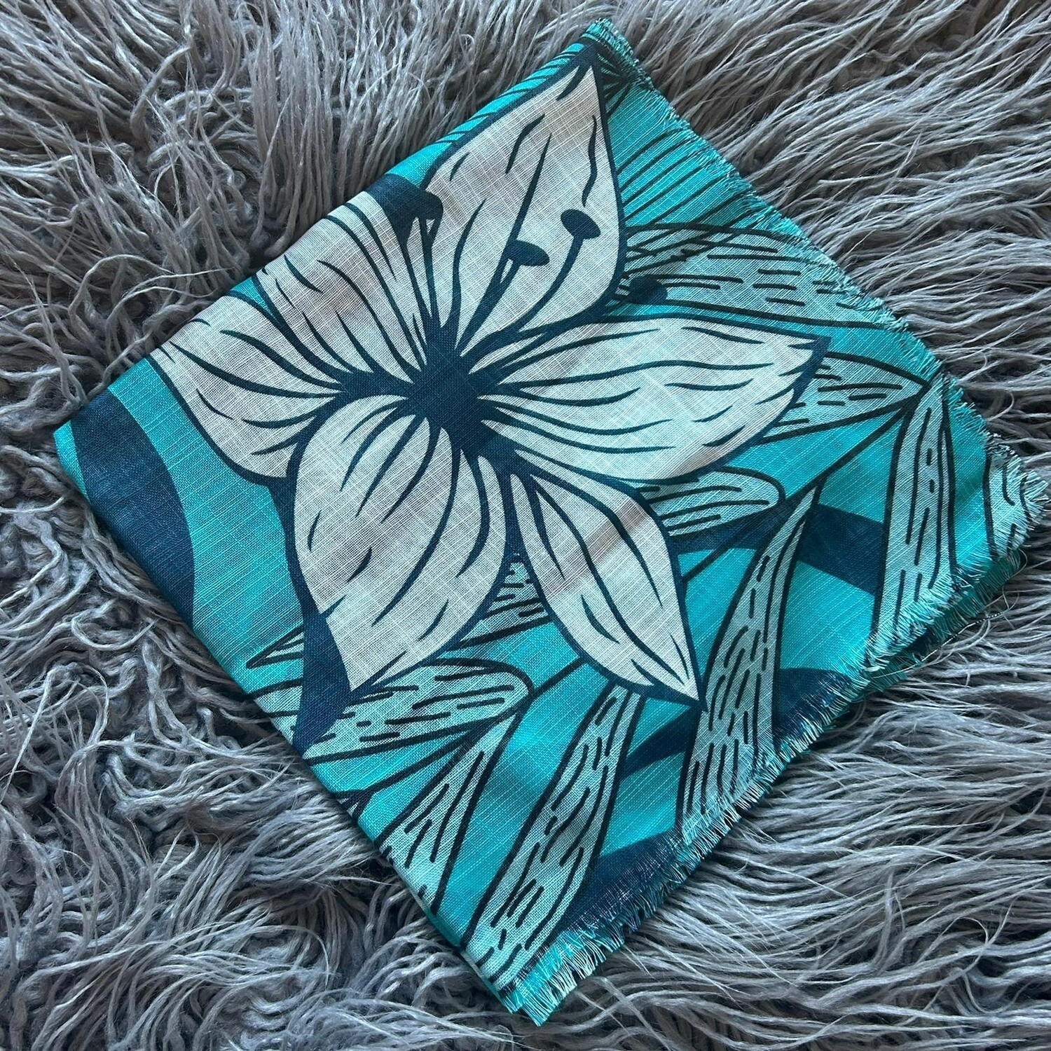 Turquoise  - stems n&#39; leaves soft fringes tichel