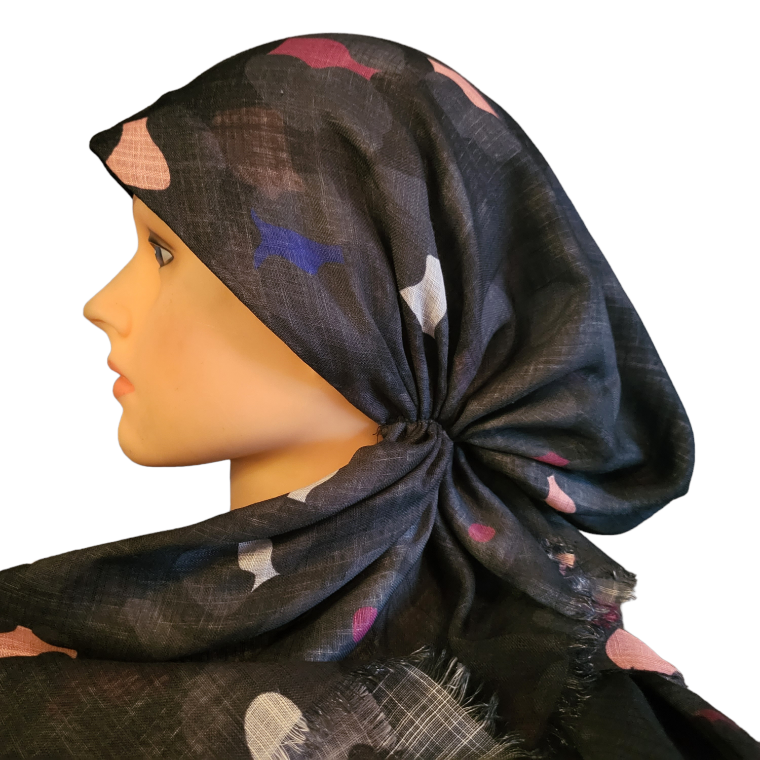 Black leopard pattern - soft fringes pretied tichel