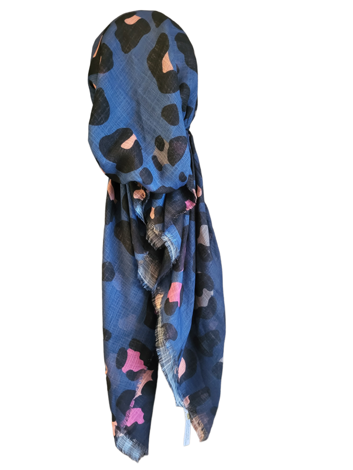 Blue leopard pattern - soft fringes pretied tichel