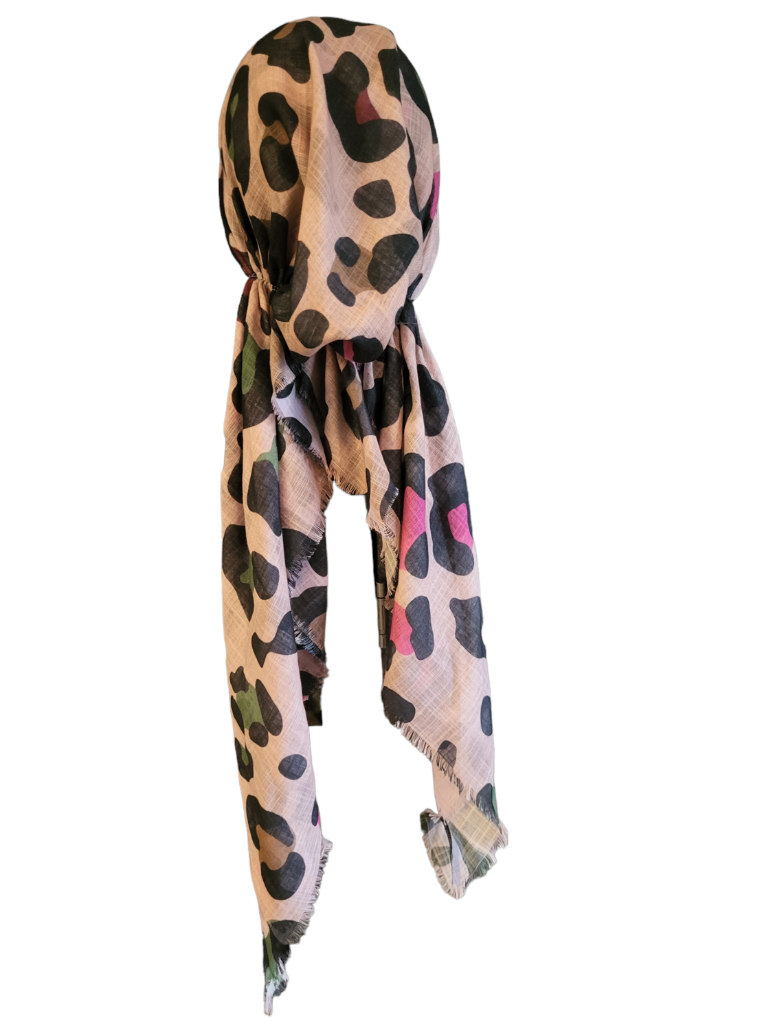 Peachy pink leopard pattern - soft fringes pretied tichel