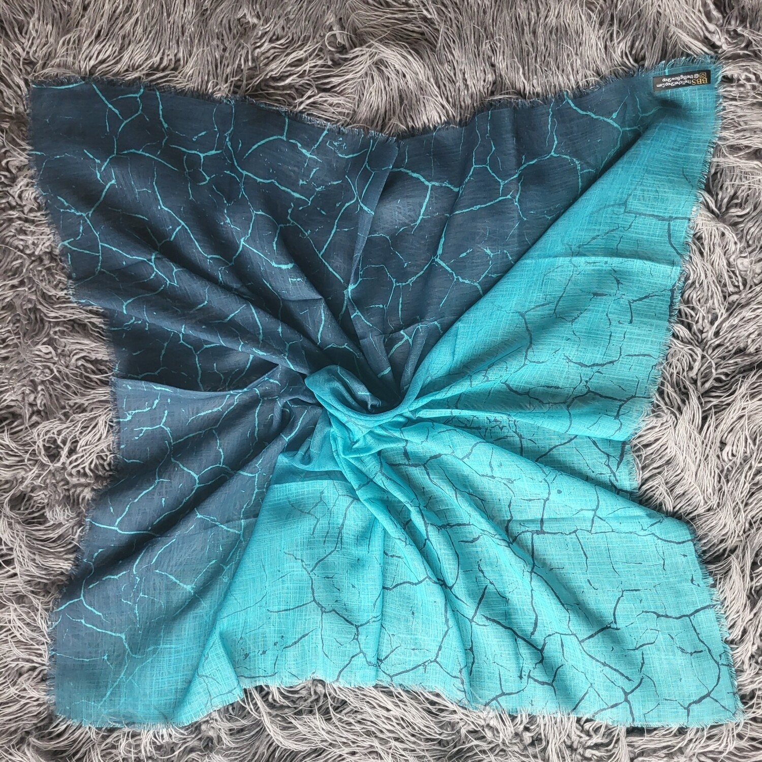 Turquoise shaded  - patterned soft fringes tichel