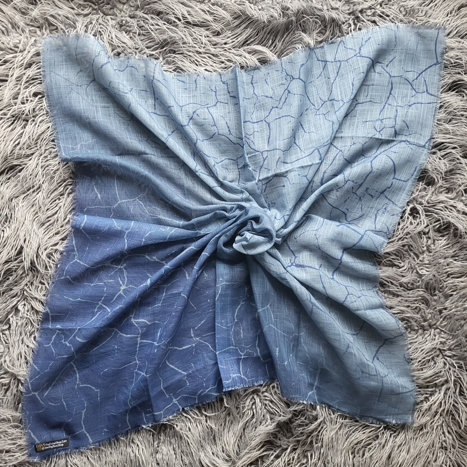 Denim shaded  - patterned soft fringes tichel