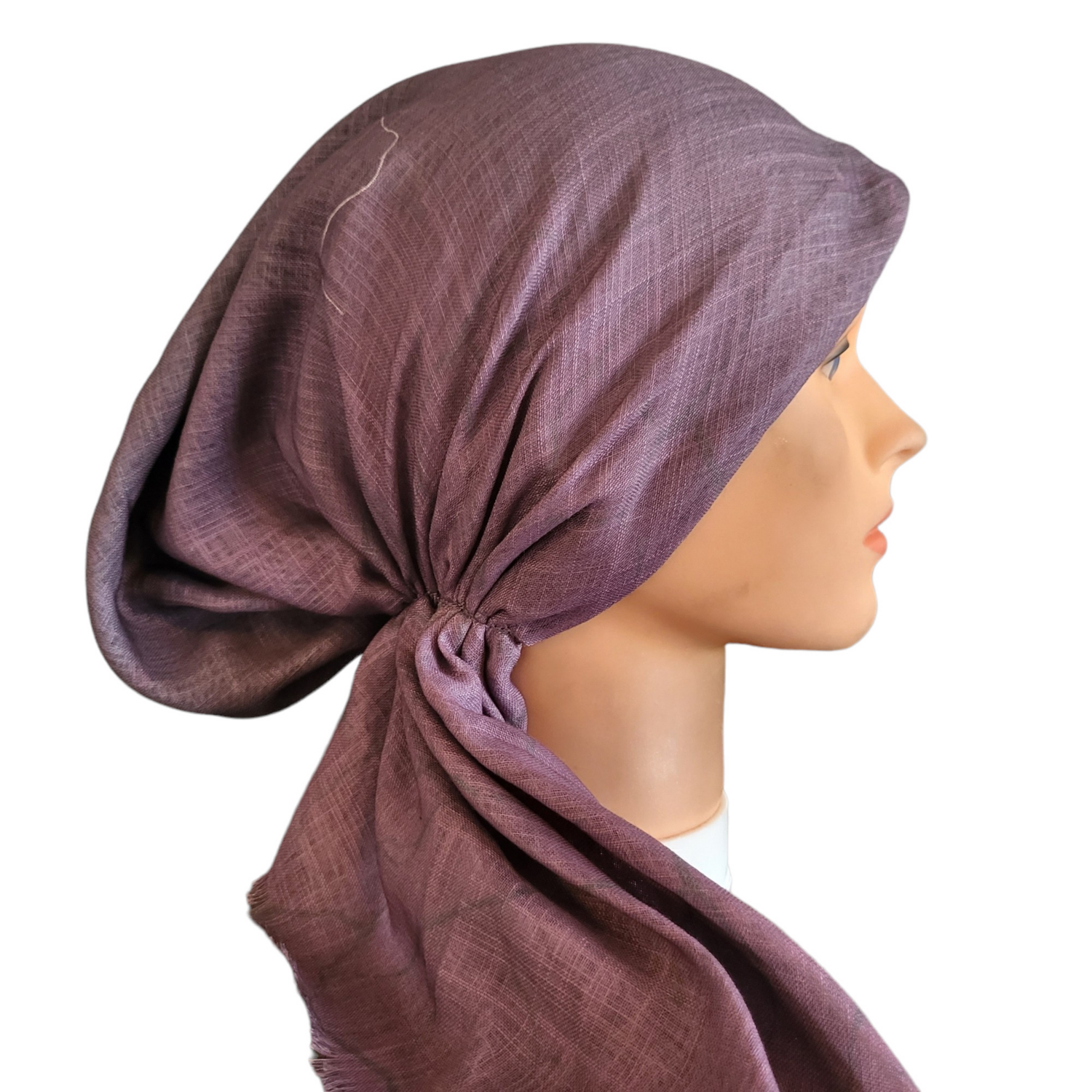 Berry/gray shaded patterned - soft fringes pretied tichel