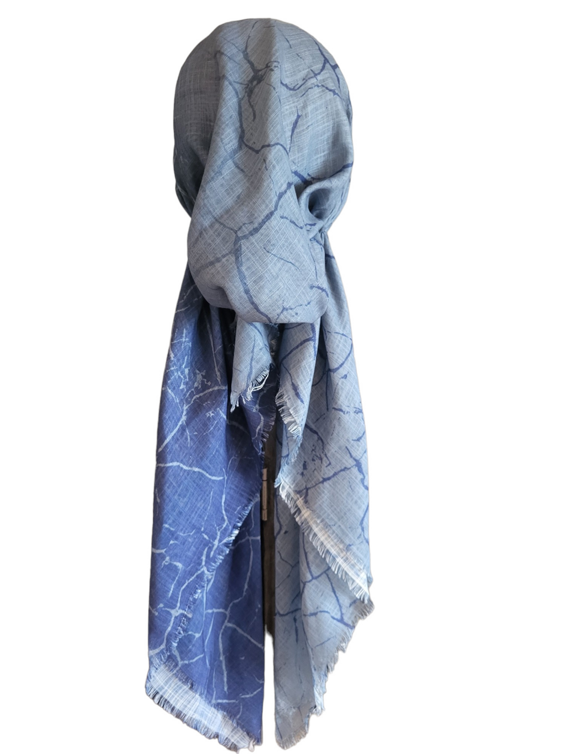 Denim shaded patterned - soft fringes pretied tichel